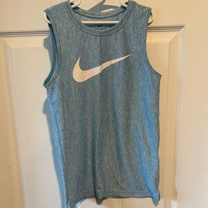Nike Dri-Fit Heather Blue Tank with White Logo